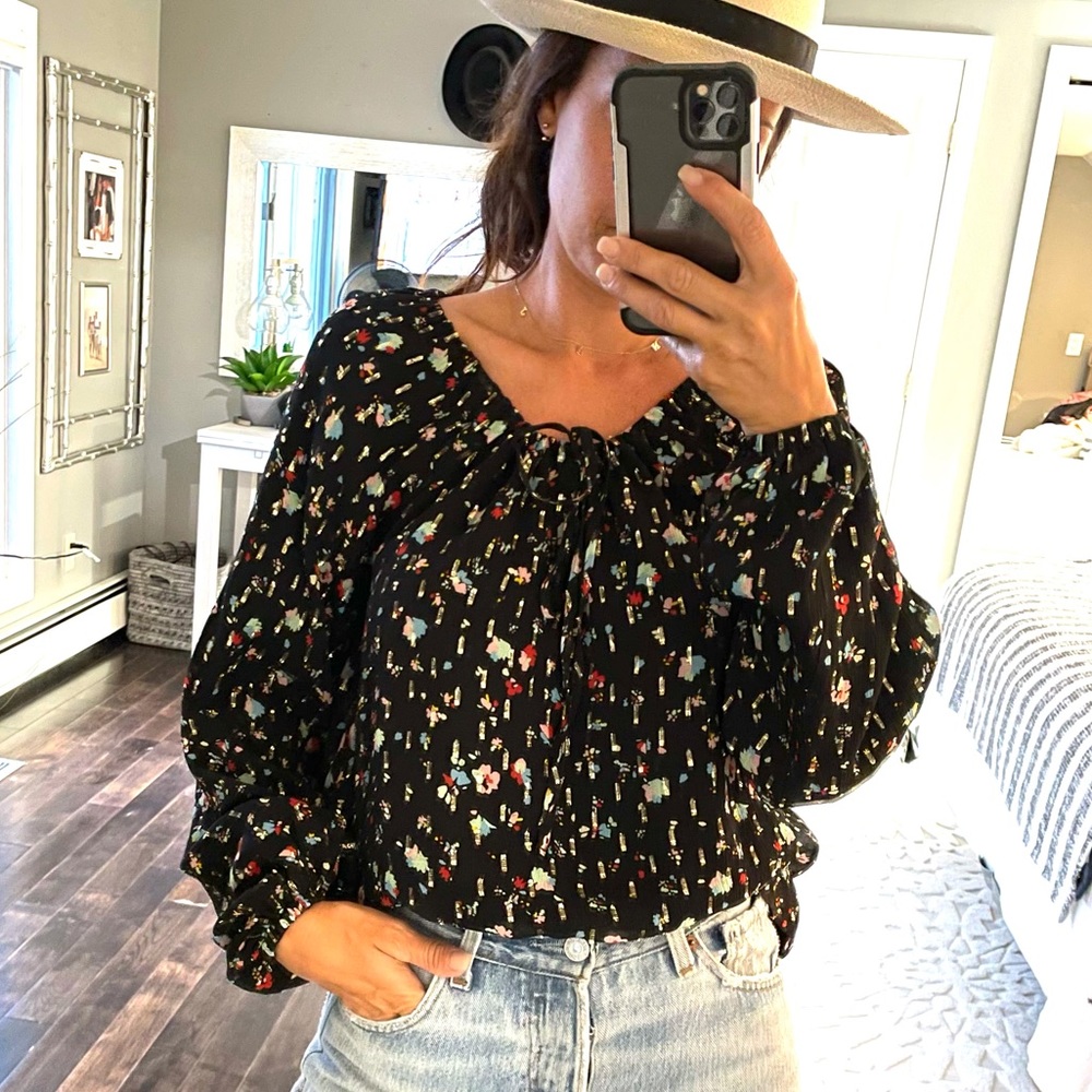 SEZANE black print shirt size 34 or Small - Picture 5 of 11